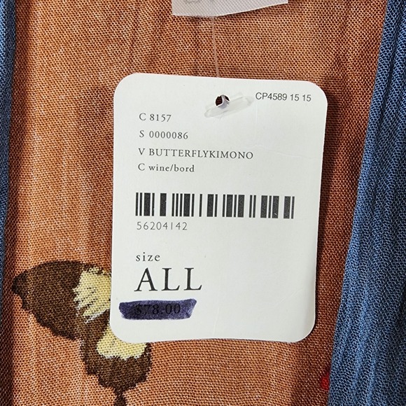 Free People Butterfly Kisses Open Front Kimono Duster Womens One Size Brown NWI - Picture 16 of 16